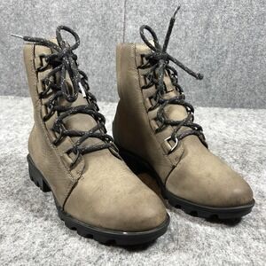 Sorel Waterproof Combat Boots Womens 8 Taupe Nubuck Lace Up Ankle NL3413-052
